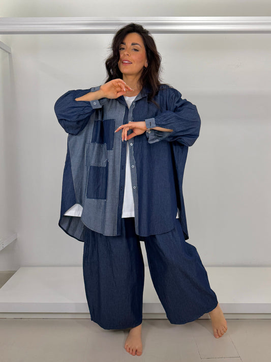 Camicia jeans chambray patchwork