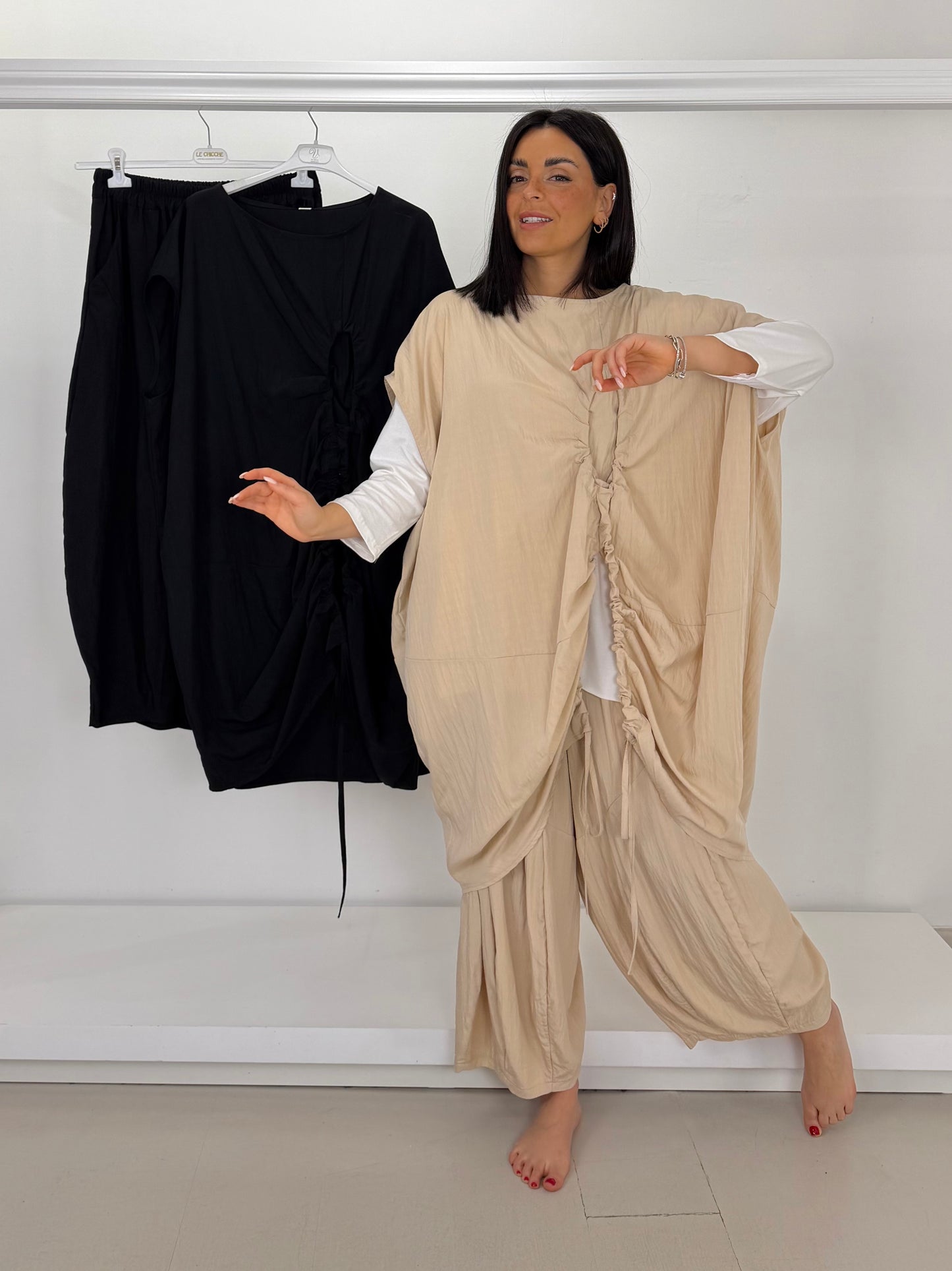 Pantalone stropicciato leggero gamba larga palloncino