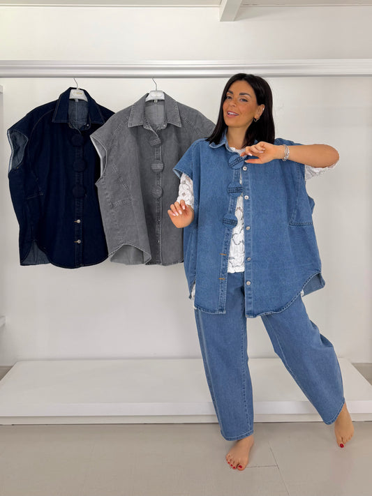 Gilet in jeans bottoni grandi