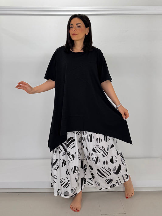 Pantalone cavallo basso stampa bianco/nero