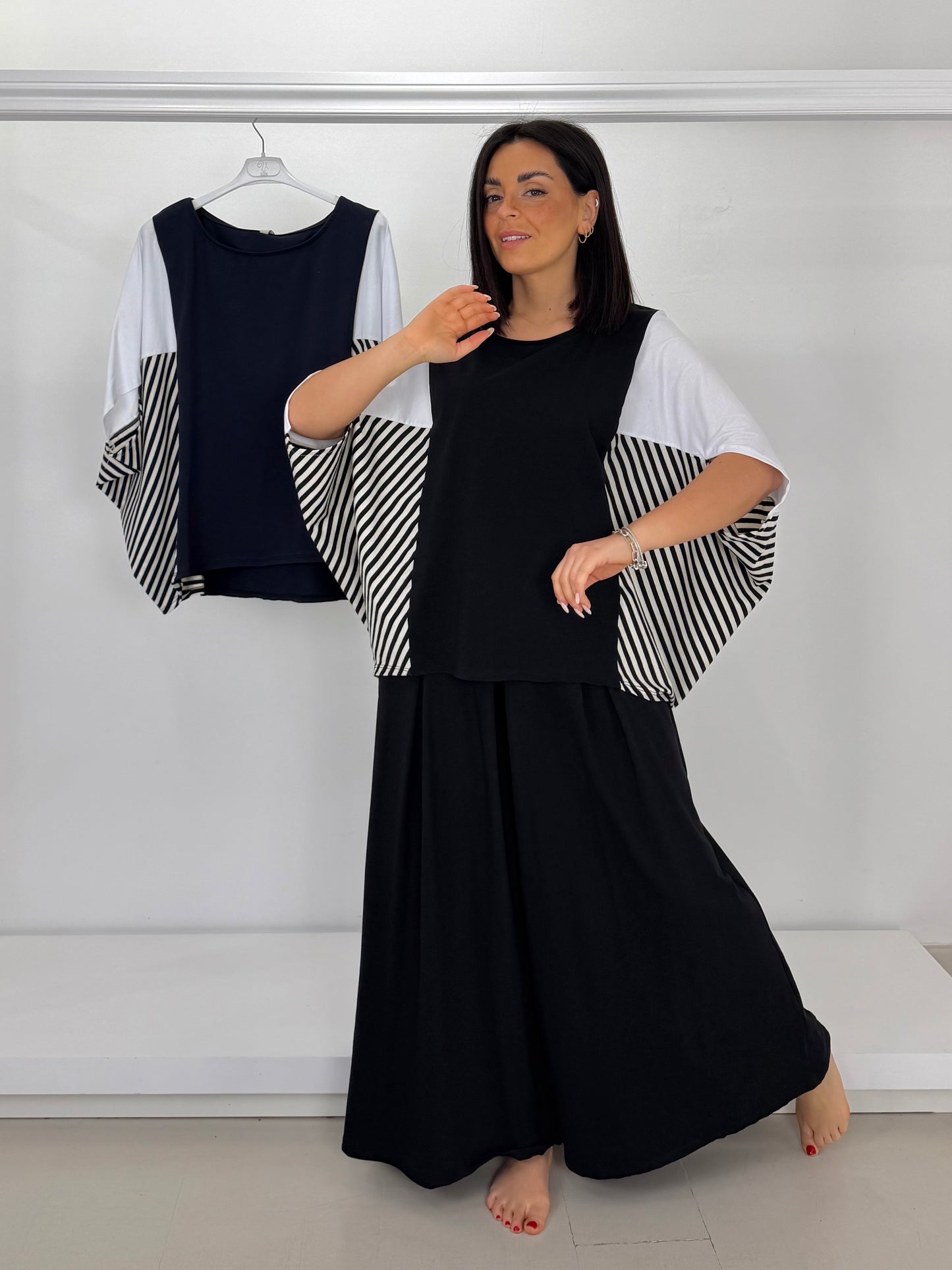 Maglia a rombo mix tessuti