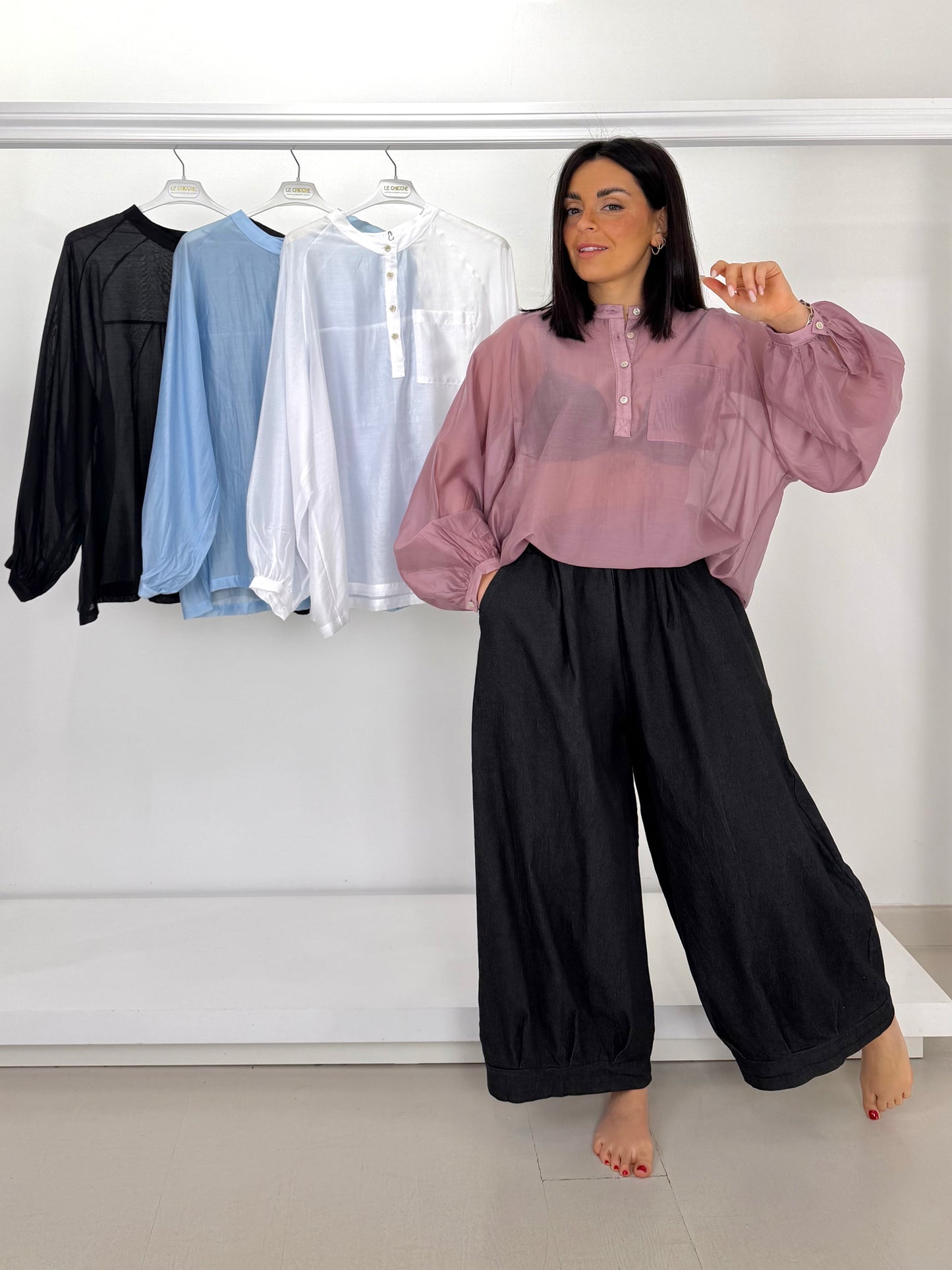 Camicia effetto voile collo coreana
