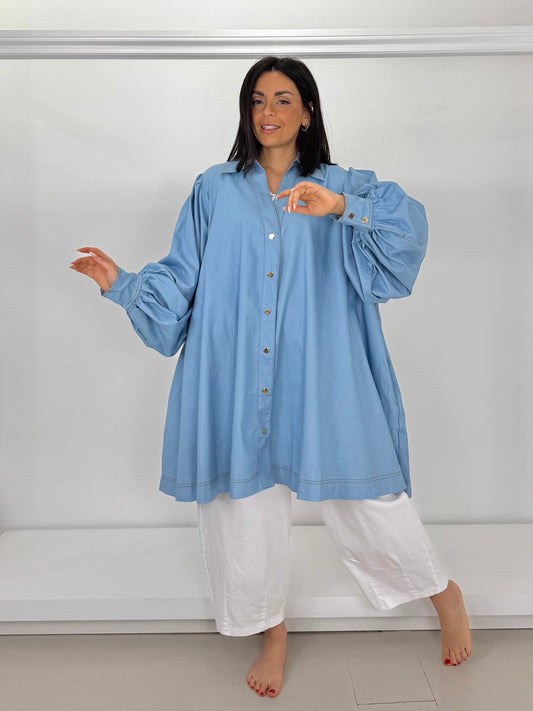 Camicione mini abito jeans leggero
