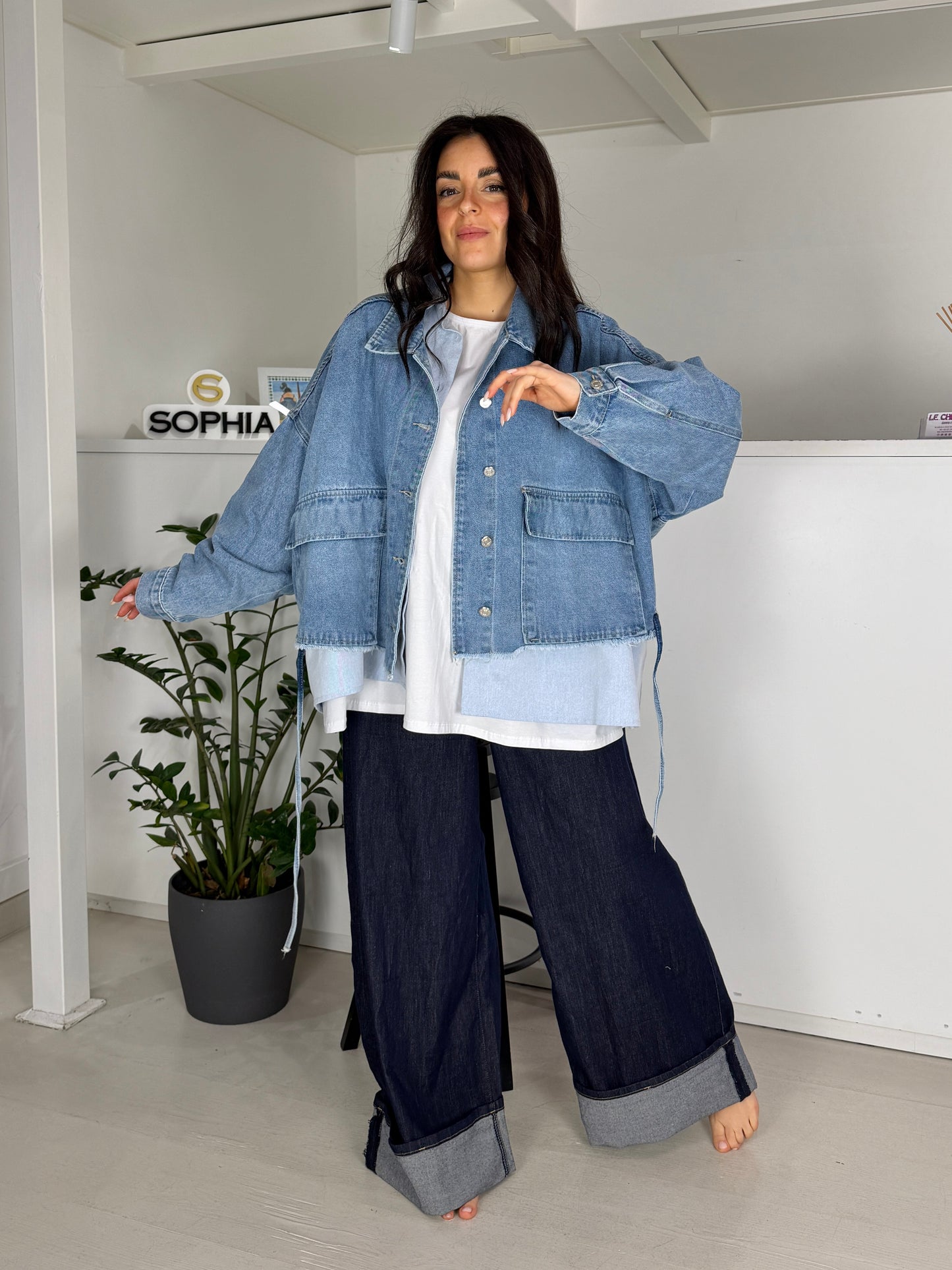 Giacca jeans motivo coulisse