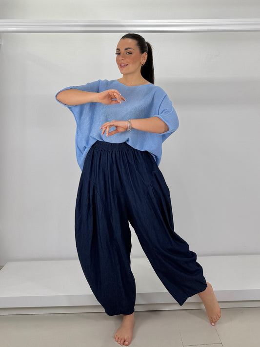 Pantalone jeans chambray con pence