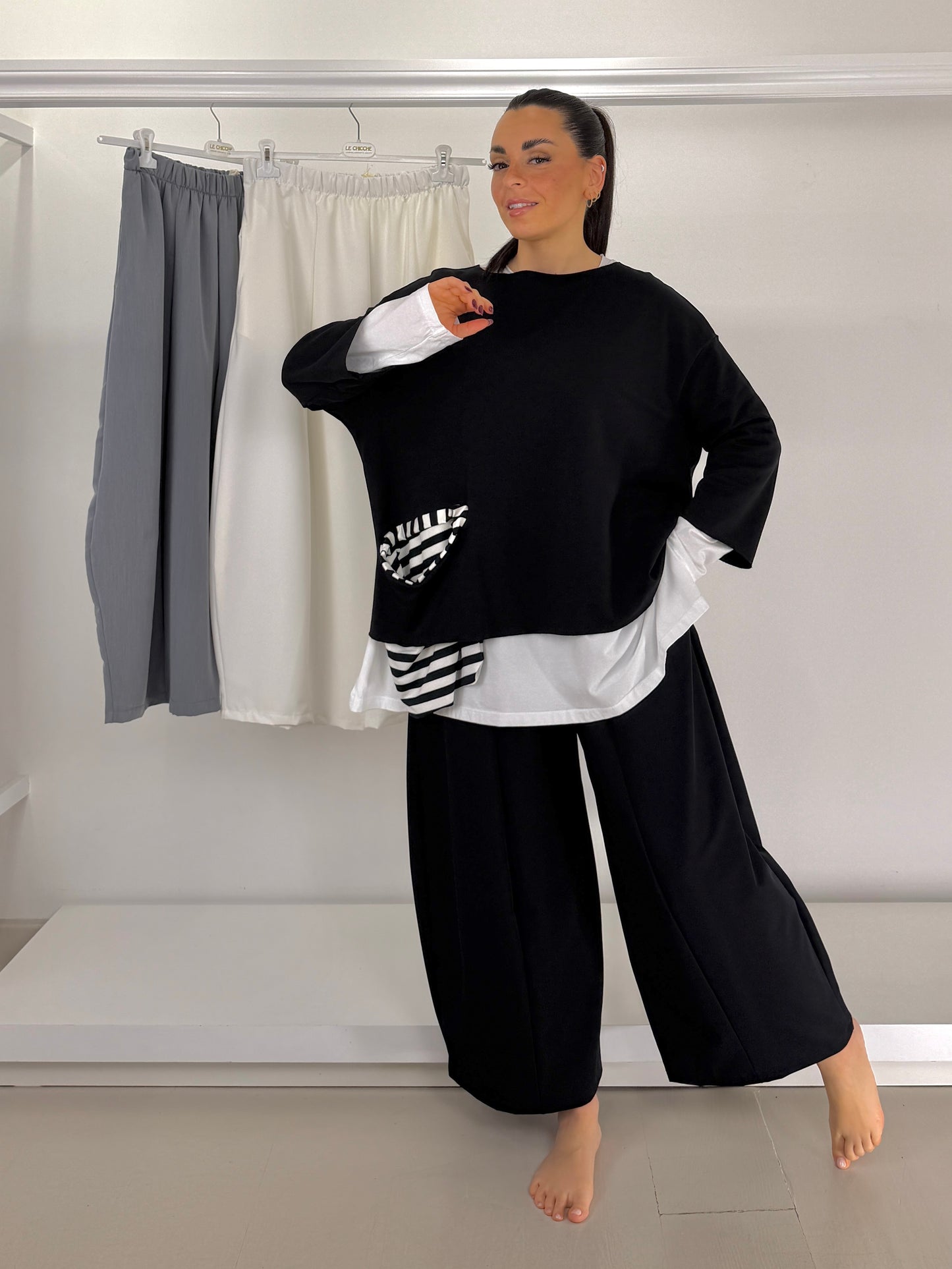 Pantalone gamba larga ovetto tinta unita