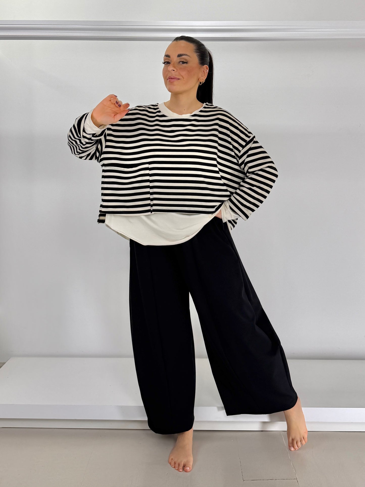 Pantalone gamba larga ovetto tinta unita