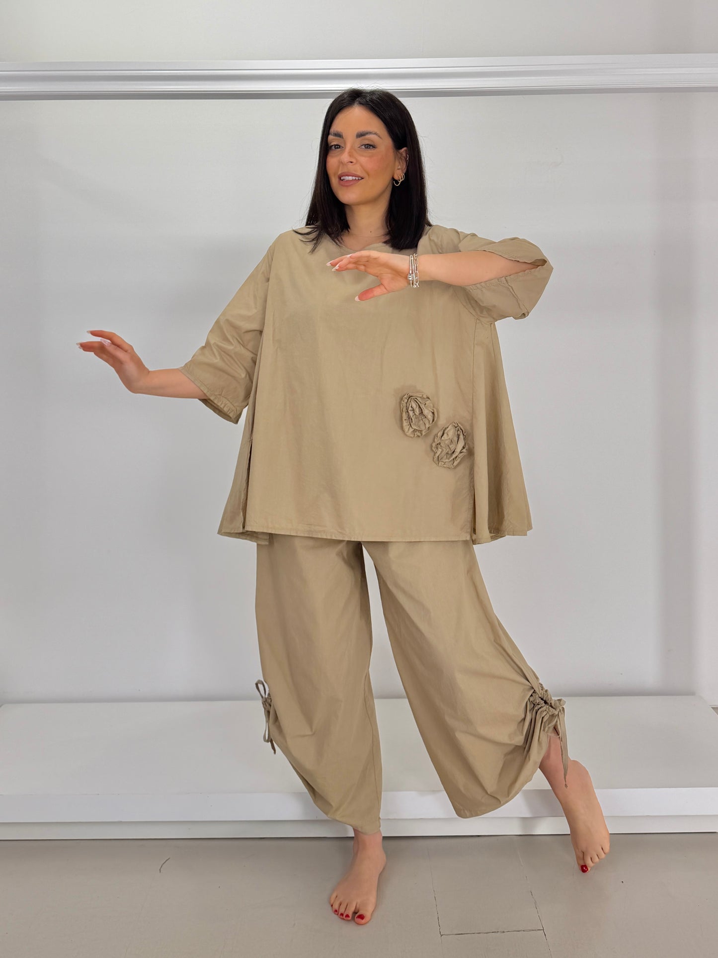 Casacca tessuto camicia rose applicate