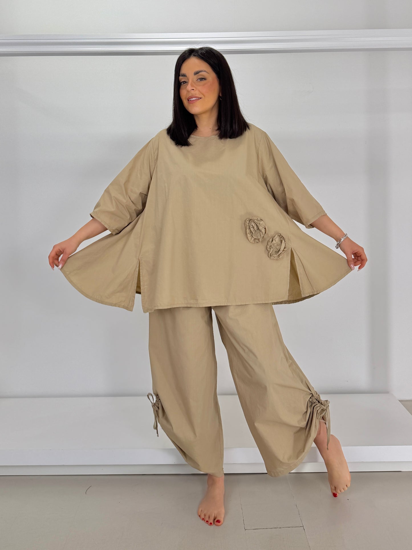 Casacca tessuto camicia rose applicate
