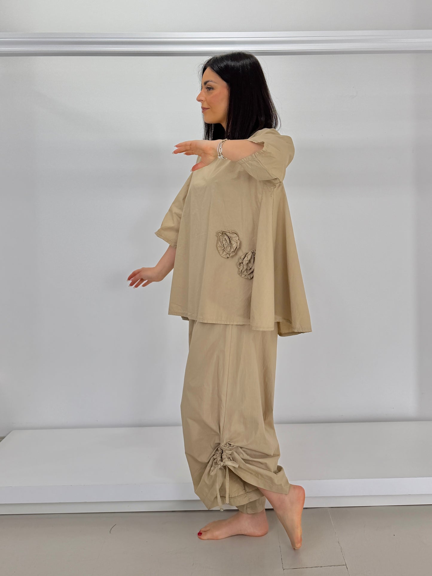 Casacca tessuto camicia rose applicate