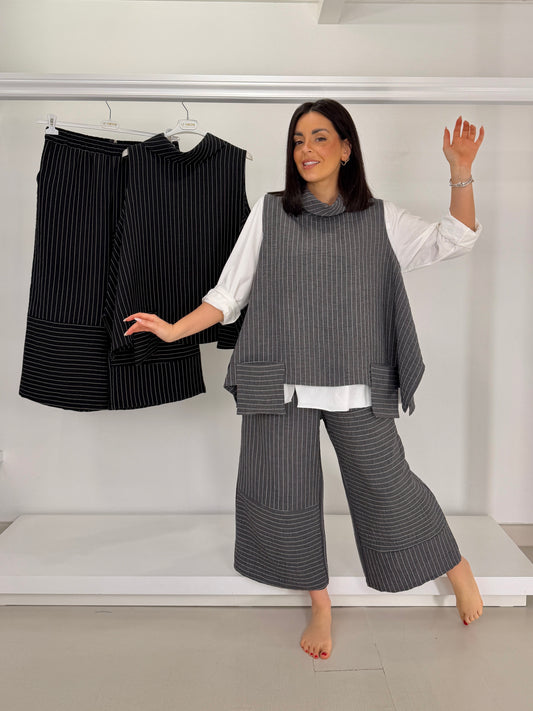 Pantalone gamba dritta gessato