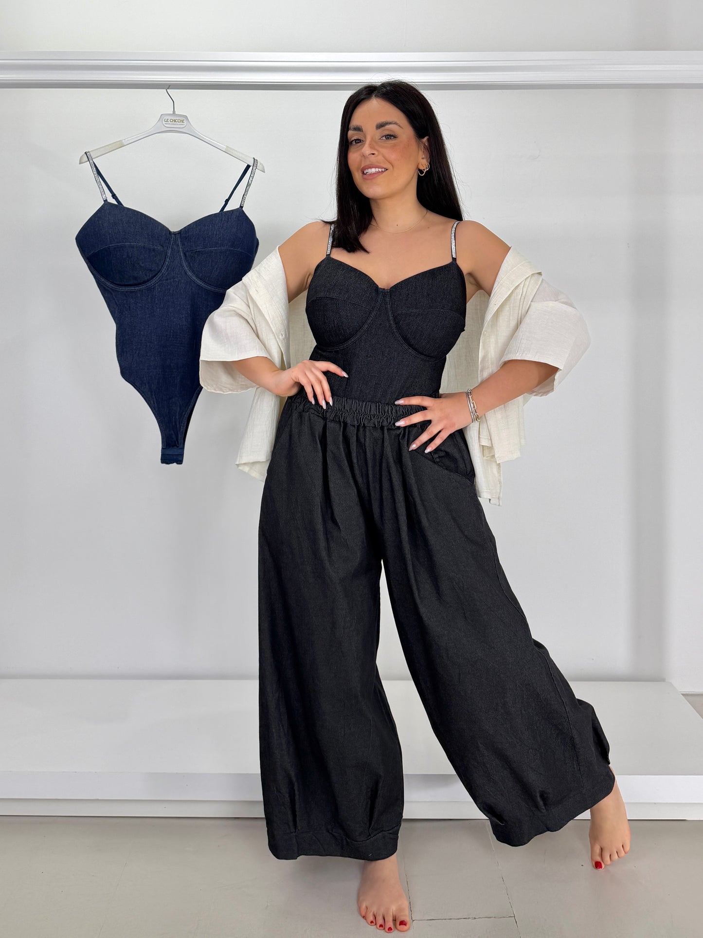 Body effetto jeans elasticizzato