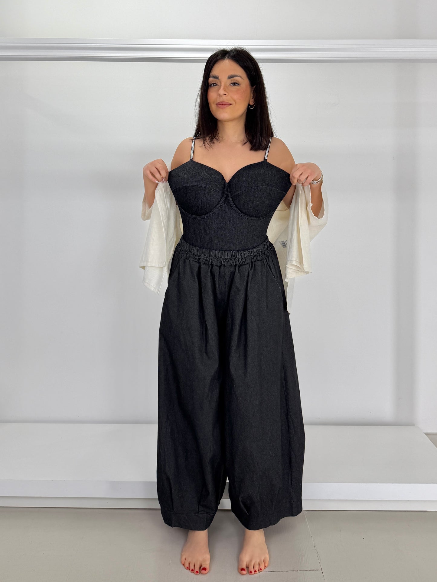 Body effetto jeans elasticizzato