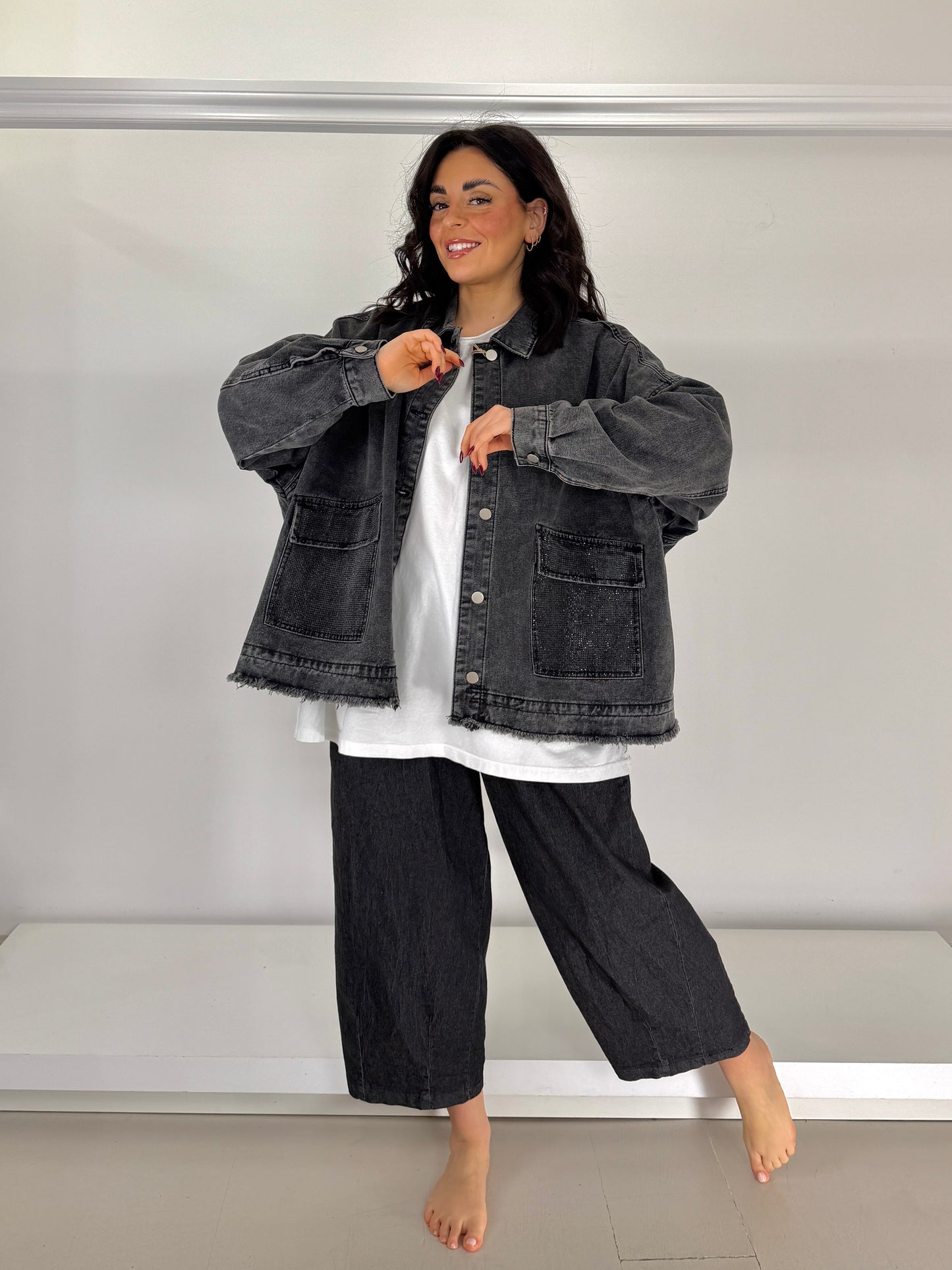 Giacca jeans leggero tasca strass