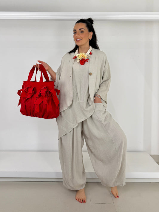 Pantalone ovetto tasche a nido misto lino