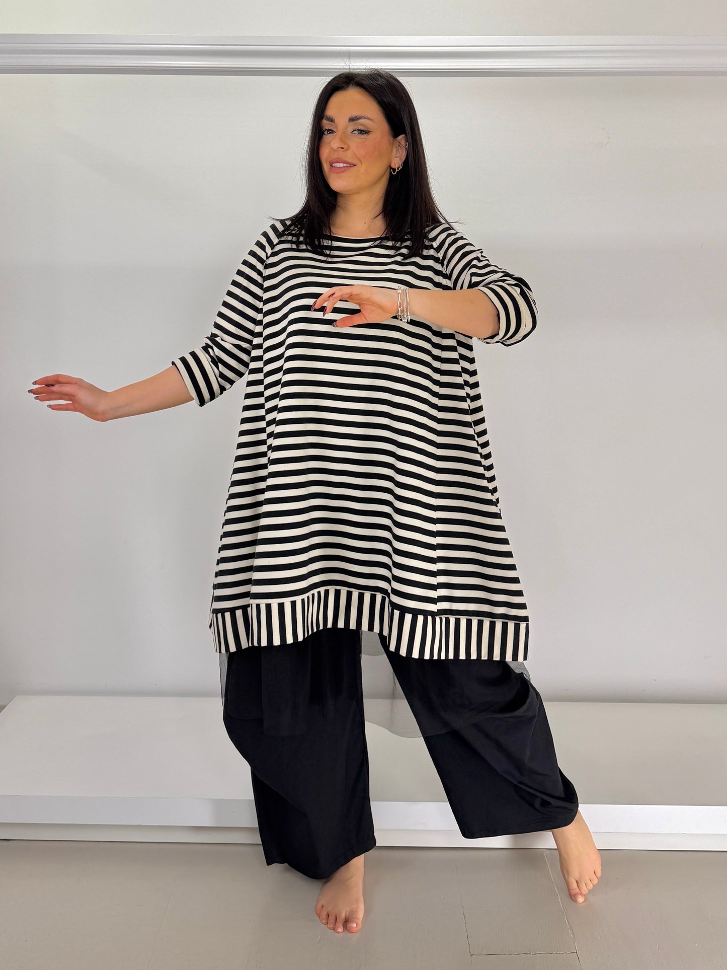 SUN SUN Maglia garzata svasata a righe