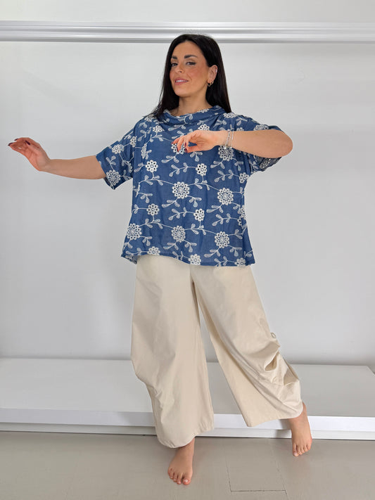 Casacca jeans chambray collo ad anello