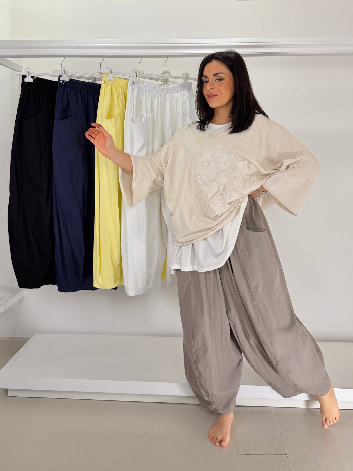 Pantalone tasca a nido cotone leggero