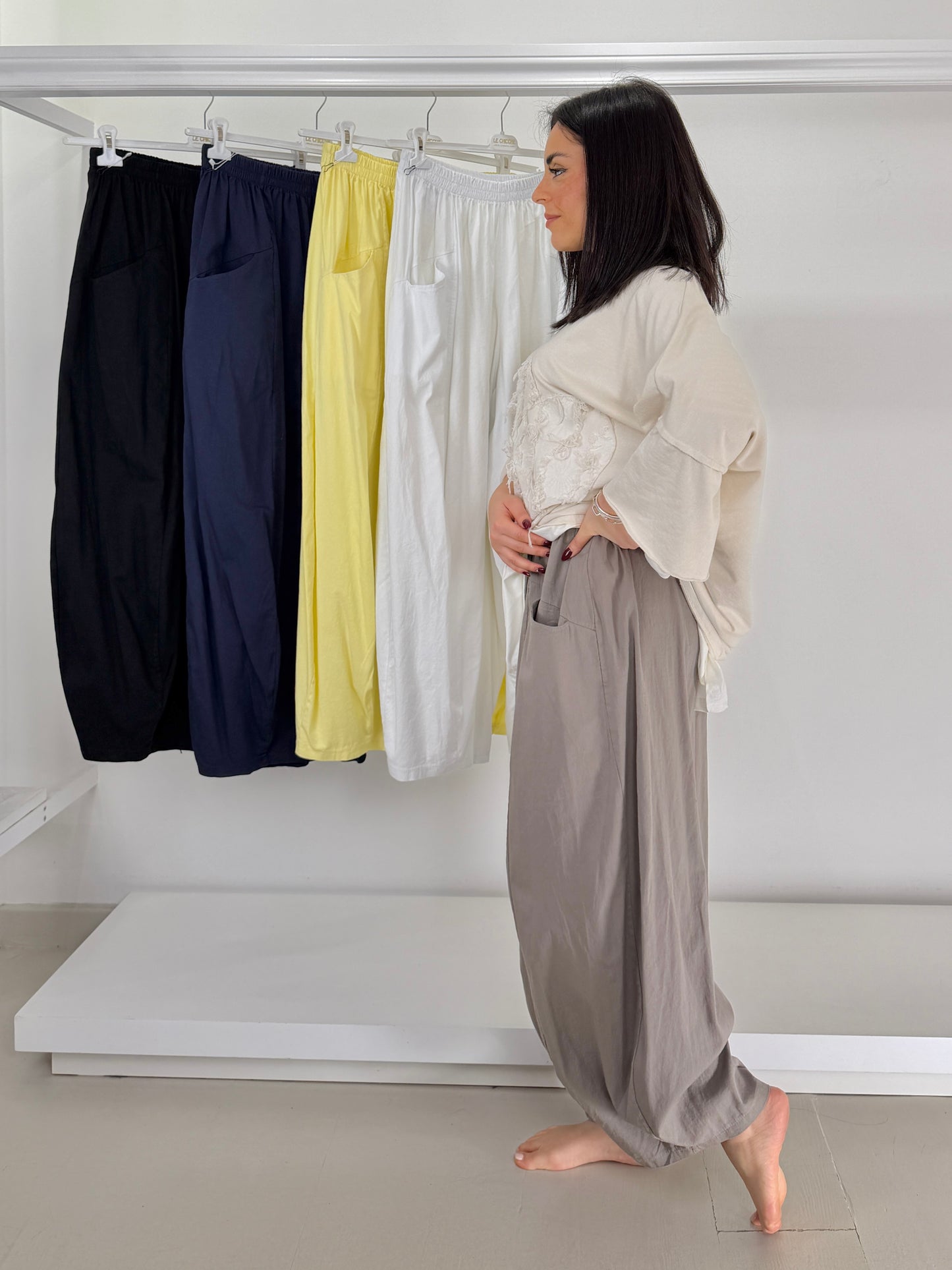 Pantalone tasca a nido cotone leggero