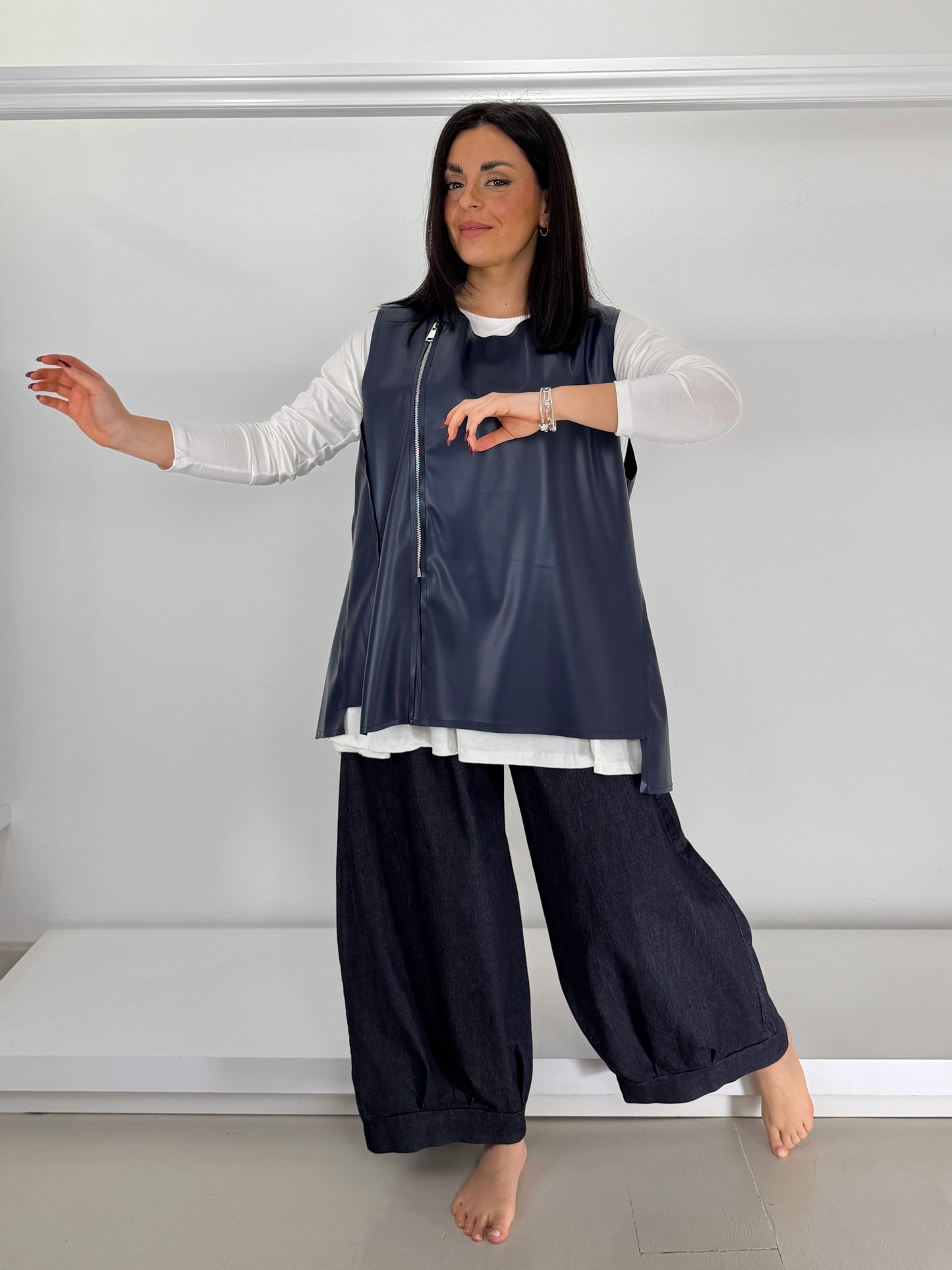 Gilet ecopelle con cerniera