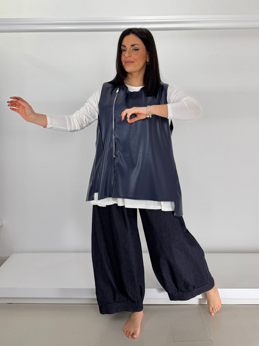 Gilet ecopelle con cerniera