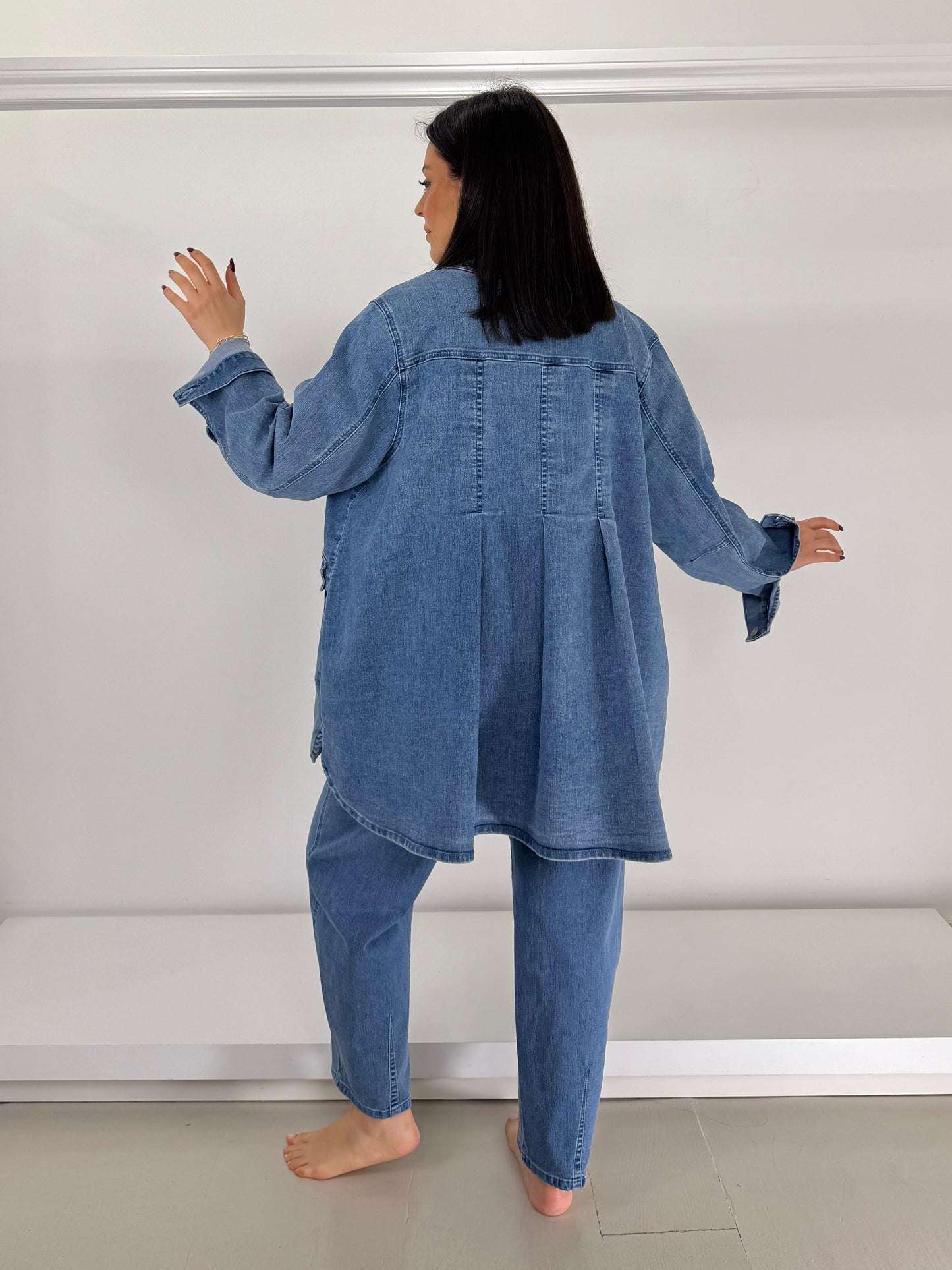 NOEN giacca jeans elasticizzato svasata con tasche (catalogo)