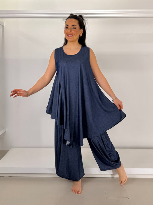 KOZAN Pantalone aladino effetto jeans in maglina