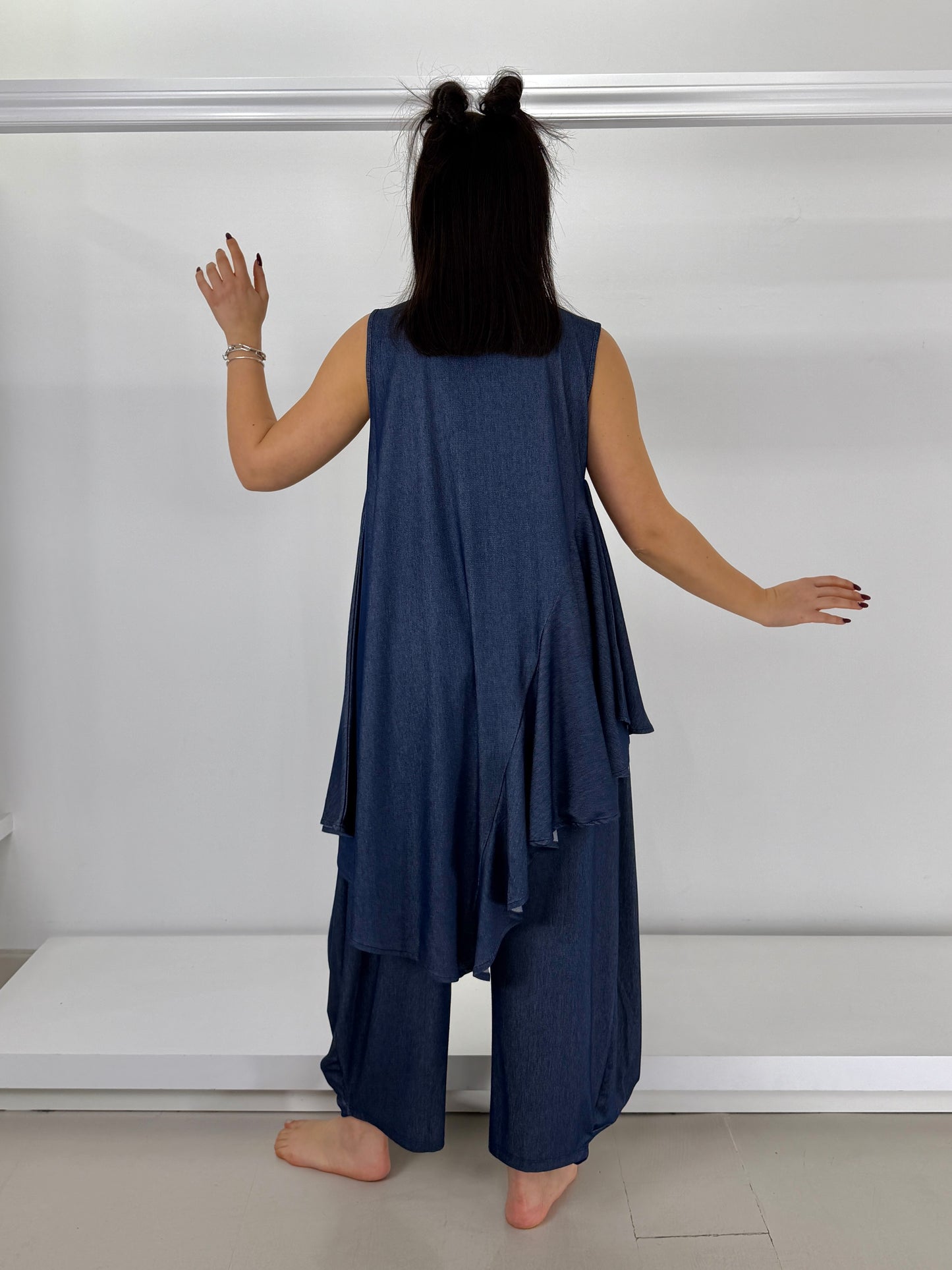 KOZAN canotta asimmetrica effetto jeans in maglina