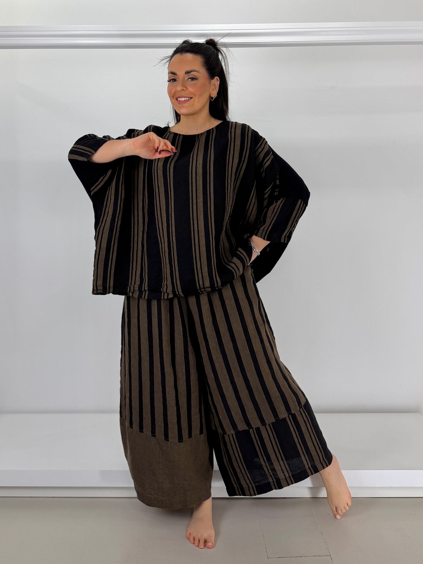 ALEMBIKA Pantalone rigato in lino