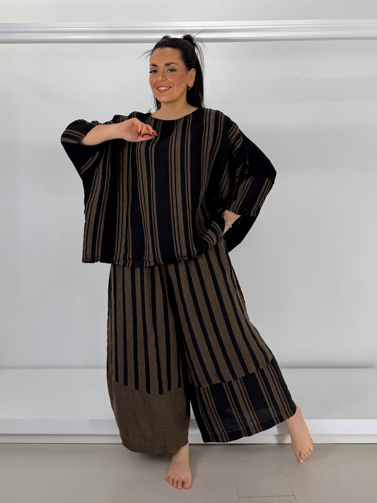 ALEMBIKA Pantalone rigato in lino