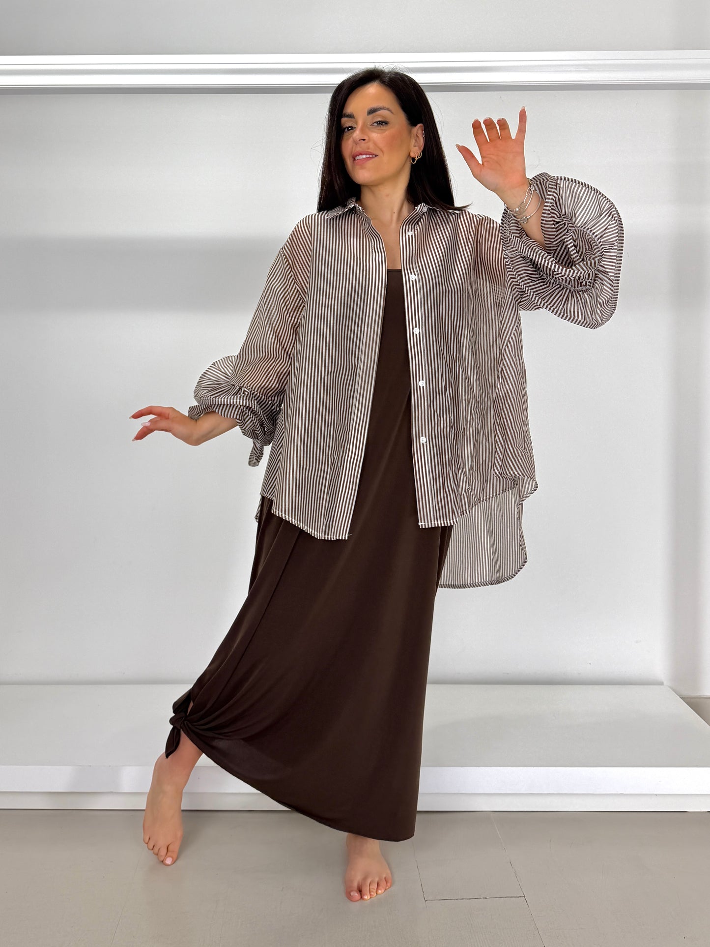 Camicia a righe manica volant