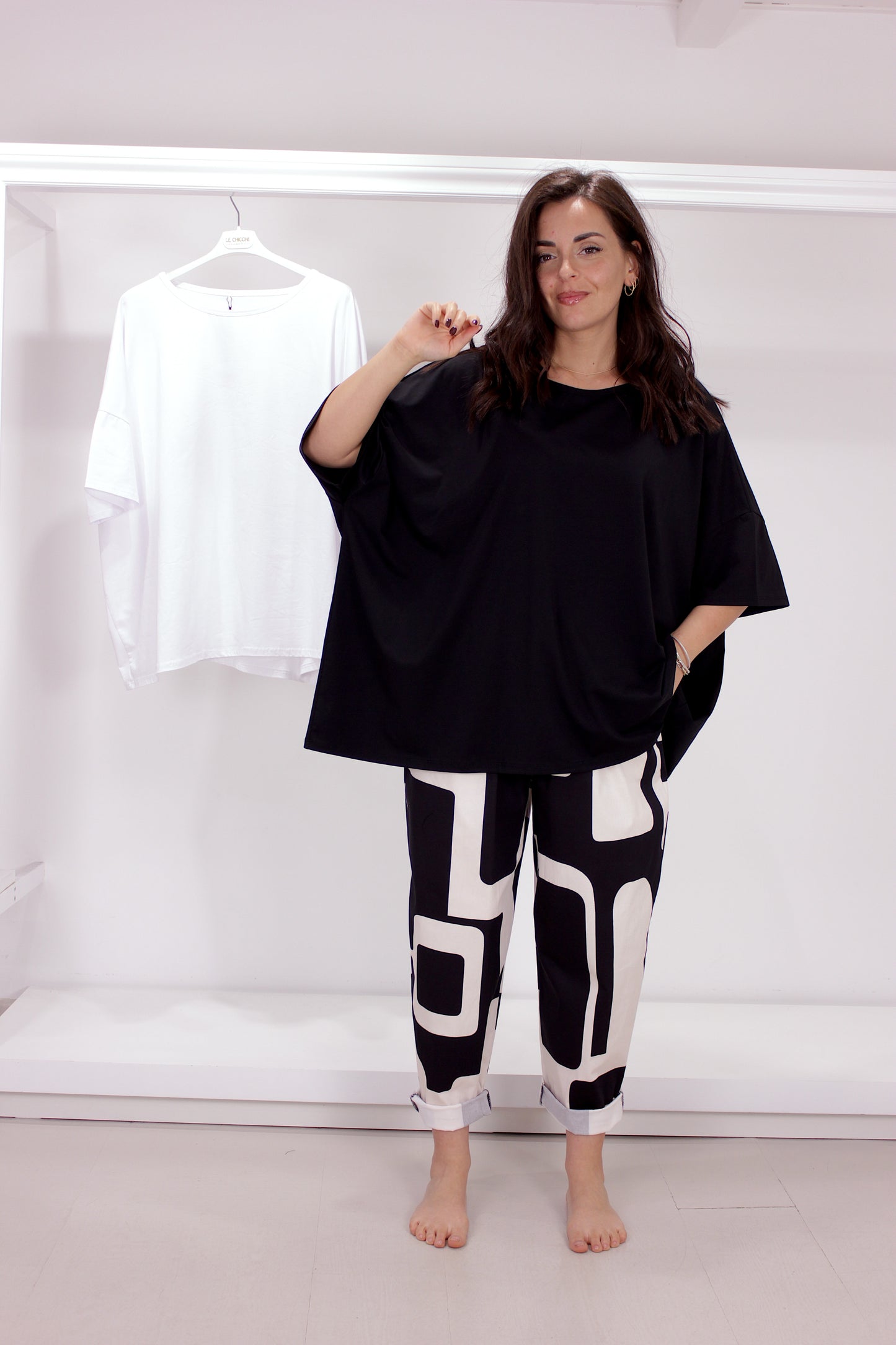 Pantalone over in cotone fantasia geometrica