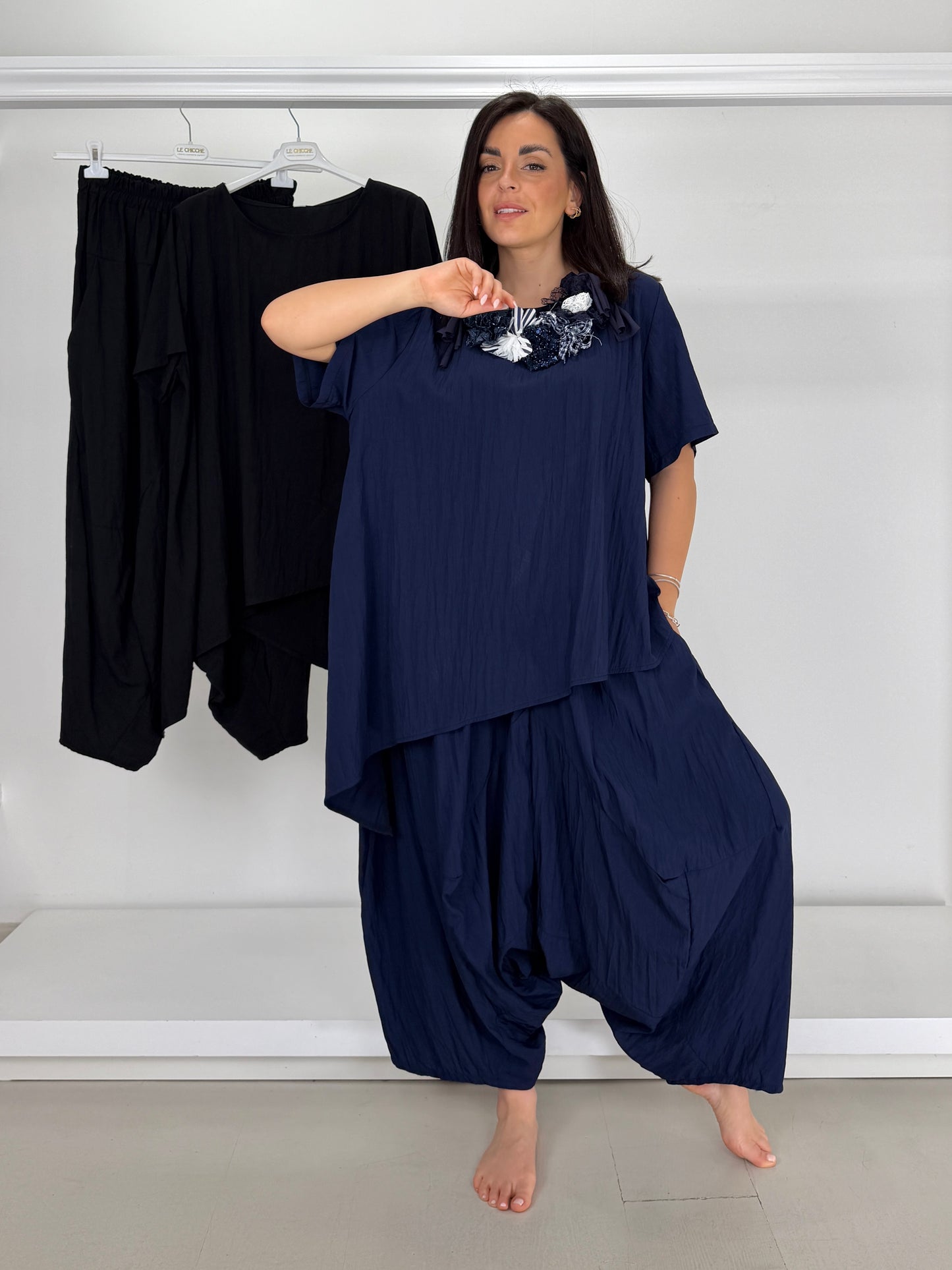 Pantalone cavallo basso stropicciato leggero
