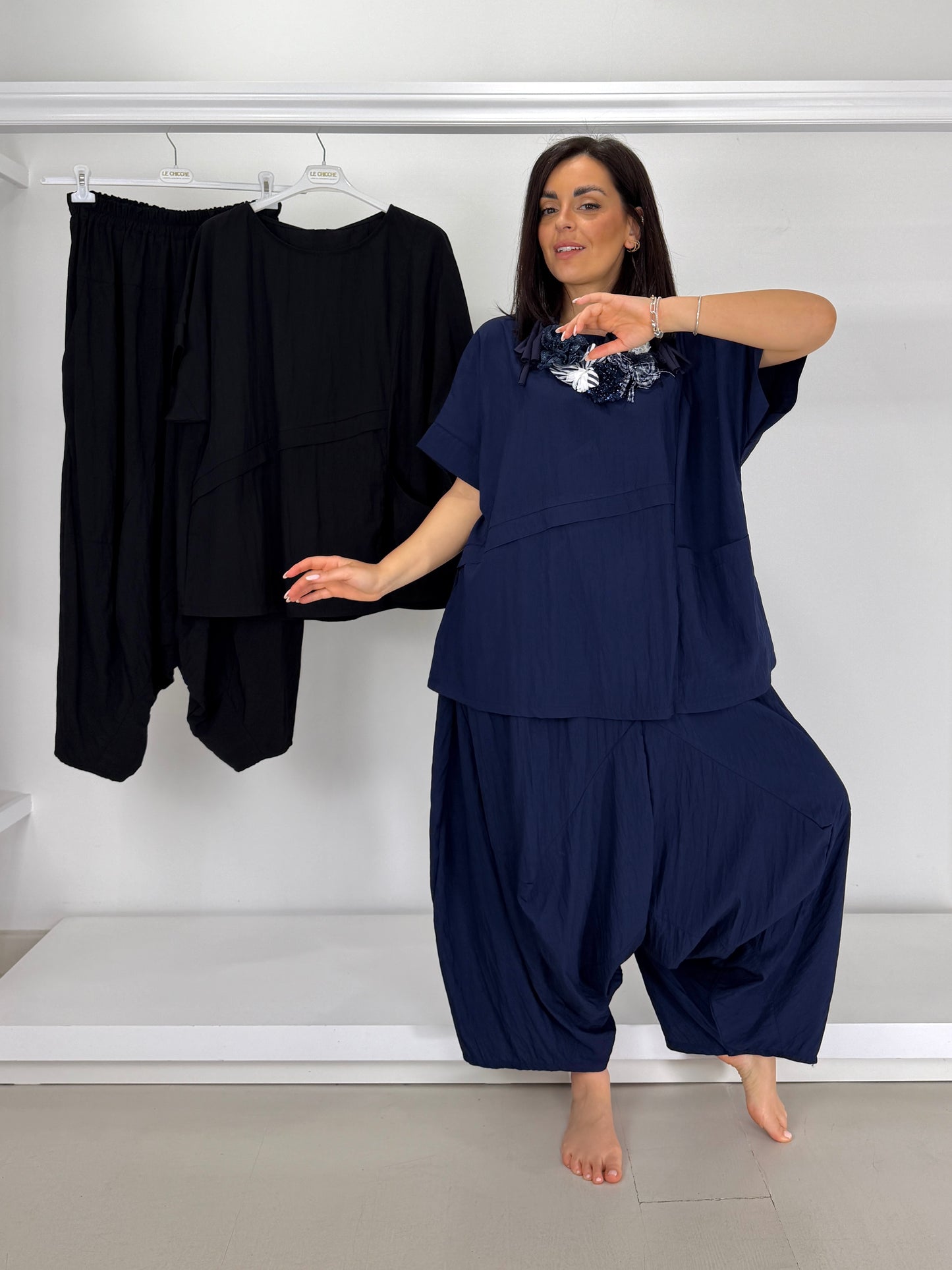 Pantalone cavallo basso stropicciato leggero