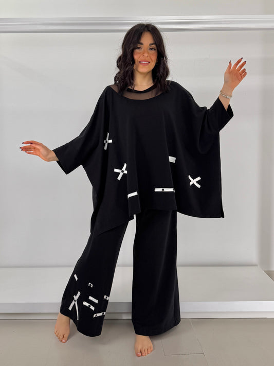 MY DAY Pantalone garzato palazzo con applicazioni