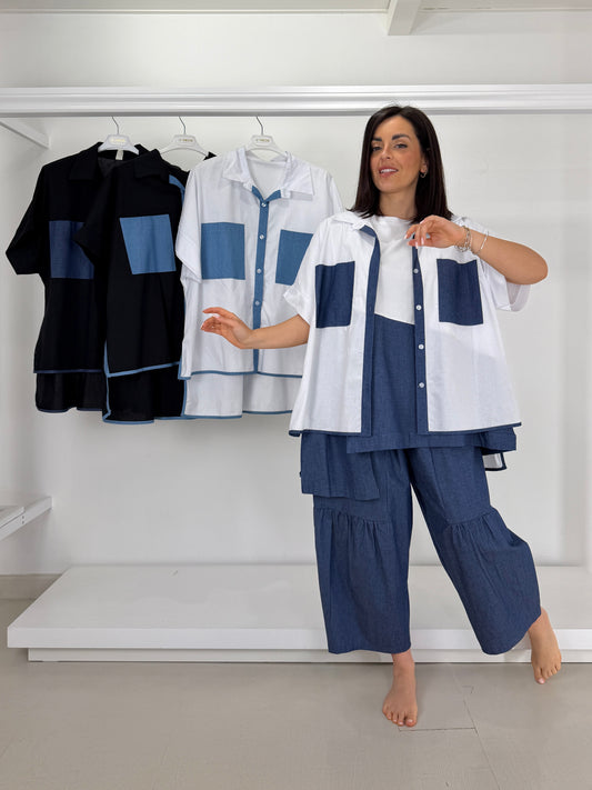 Camicia tasche a toppa in jeans