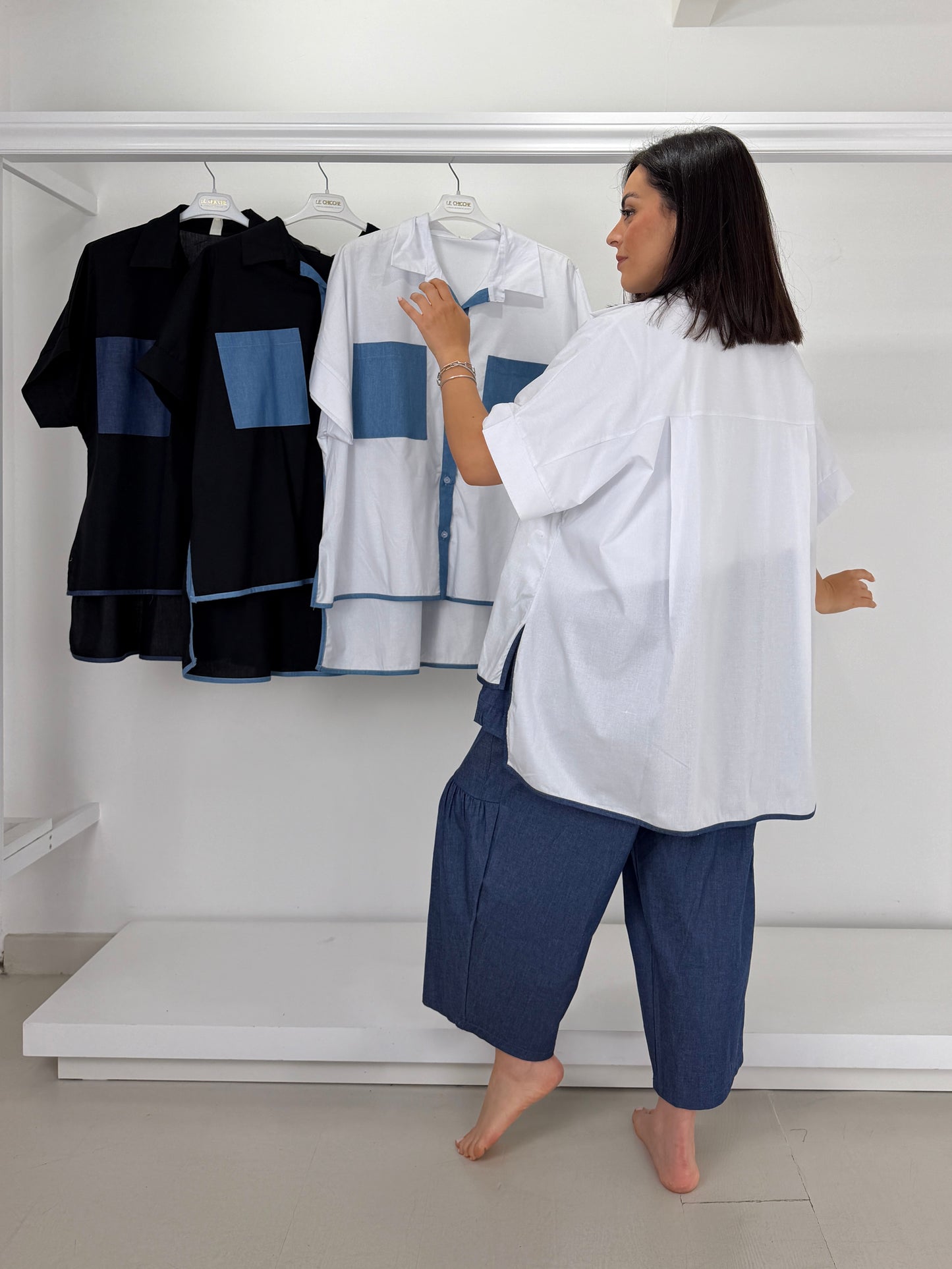 Camicia tasche a toppa in jeans