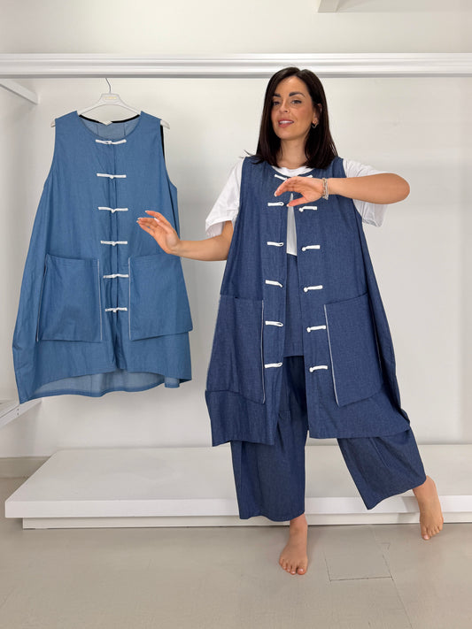Gilet in jeans leggero motivo alamari