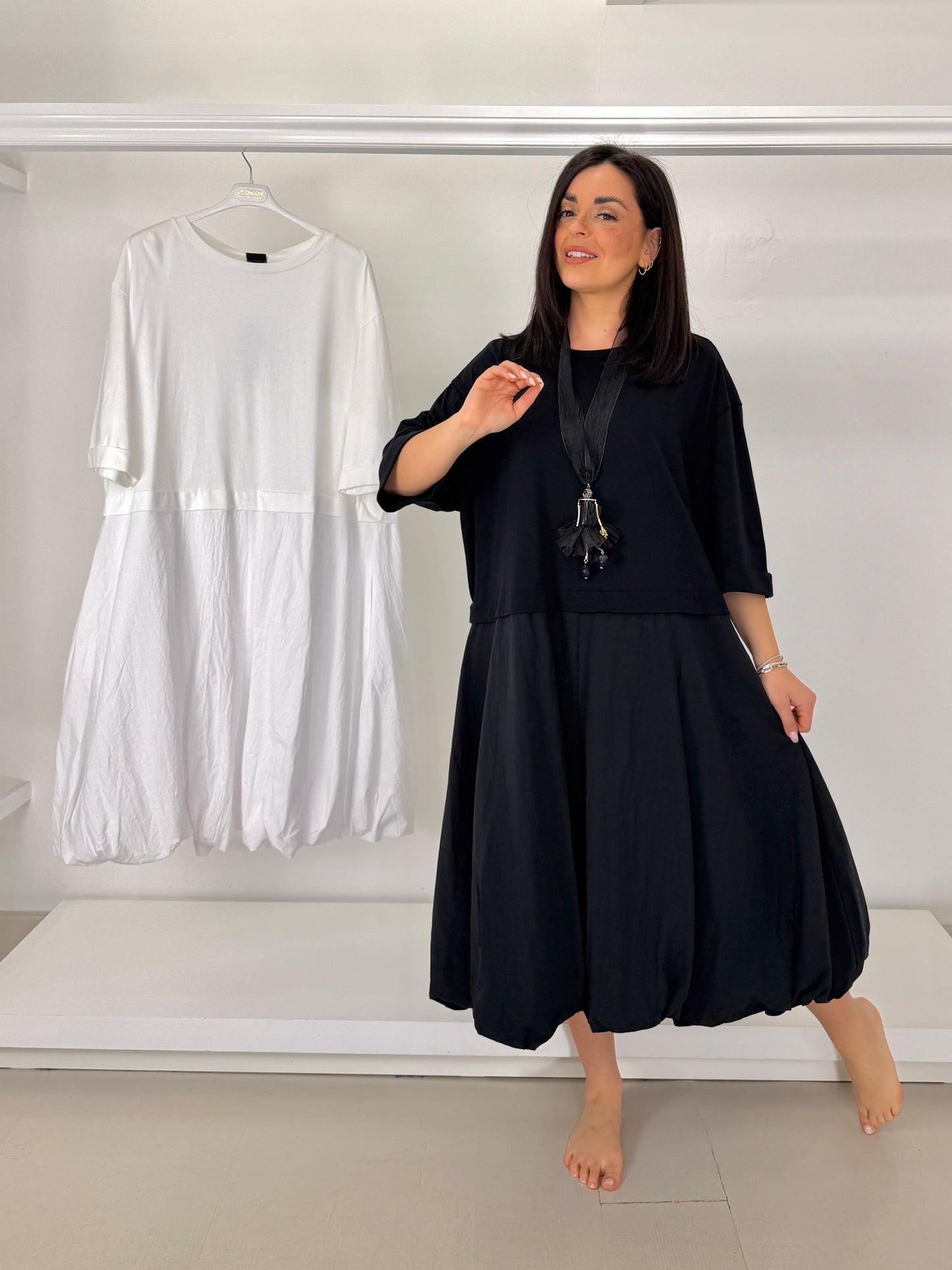 MAT abito due tessuti fondo arricciato