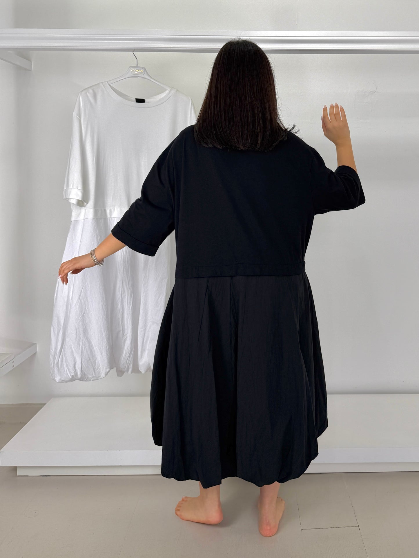 MAT abito due tessuti fondo arricciato