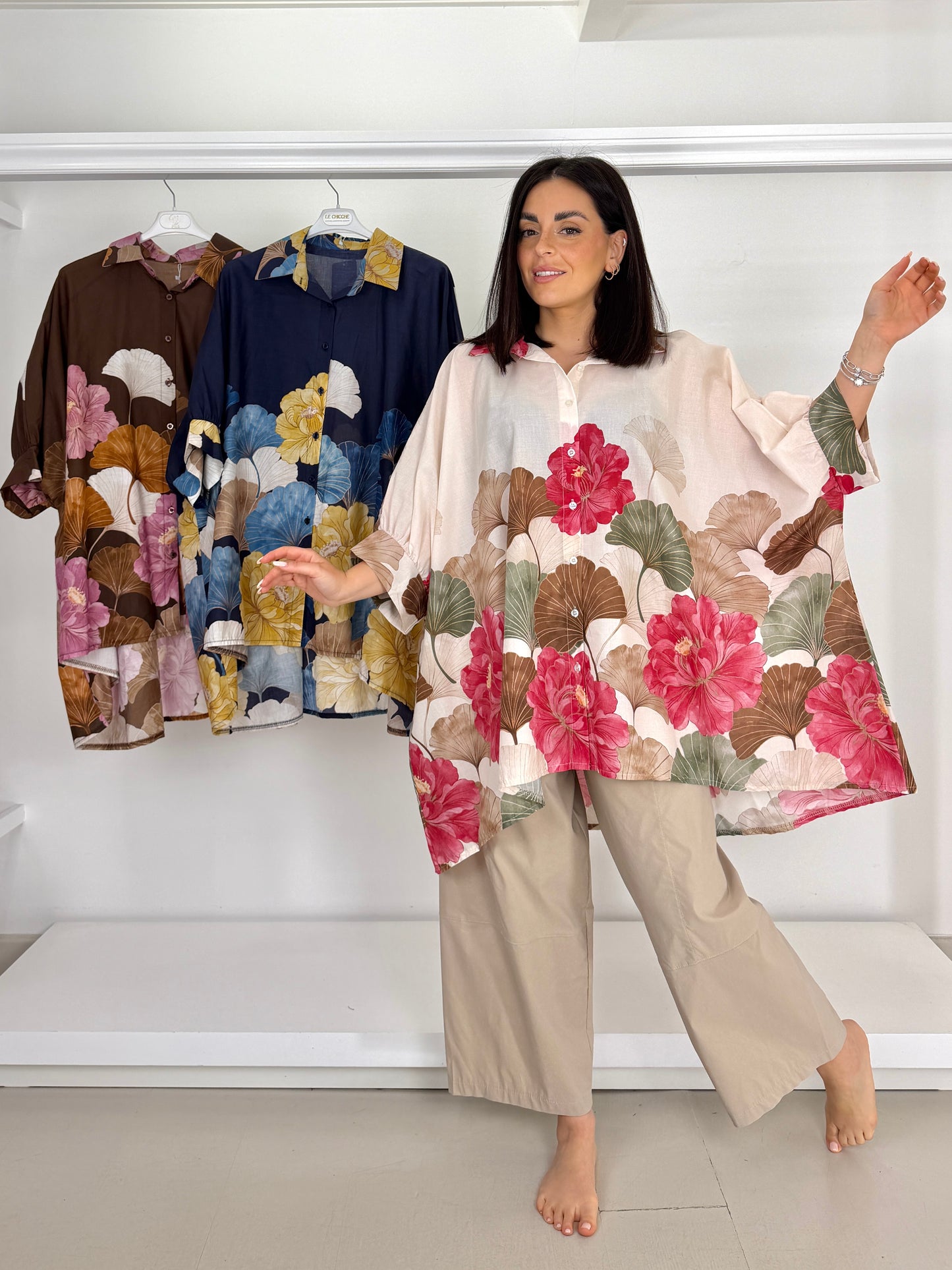 Maxi camicia stampa floreale