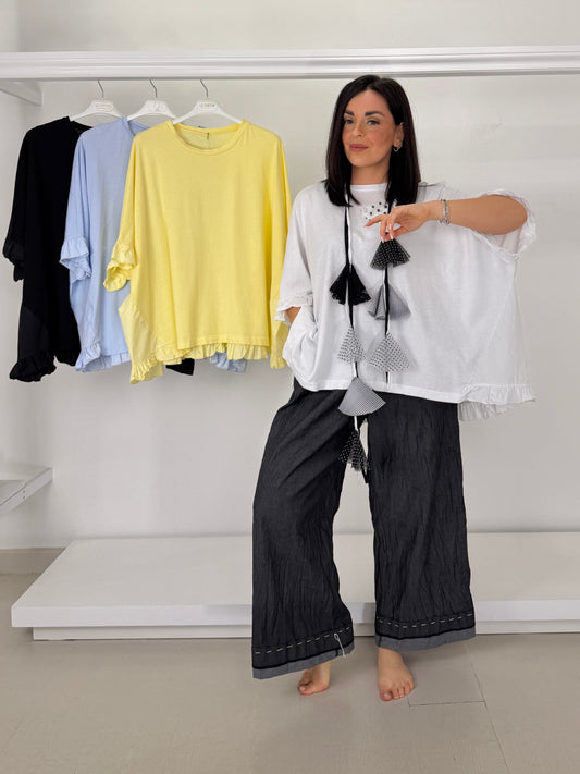 T-shirt due tessuti con frappina