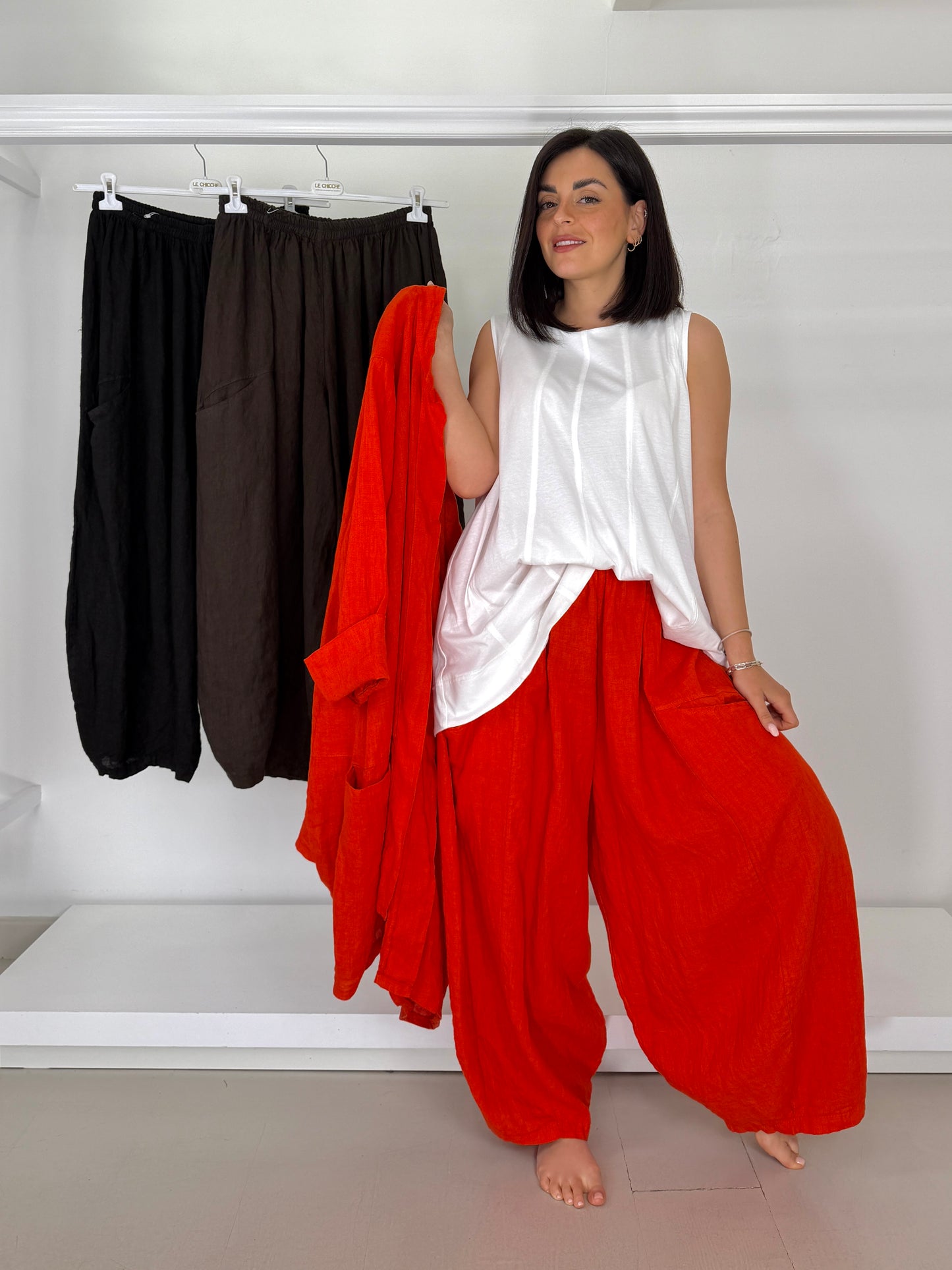 Pantalone in lino tasche a nido