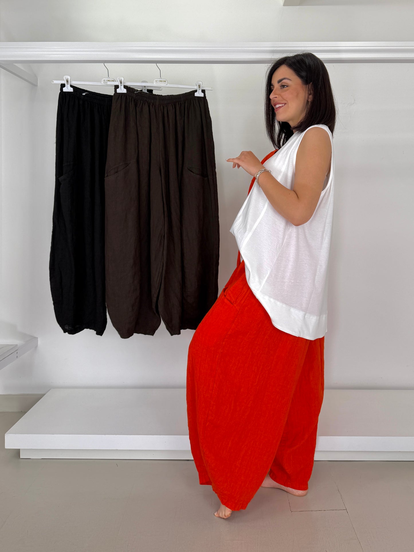 Pantalone in lino tasche a nido