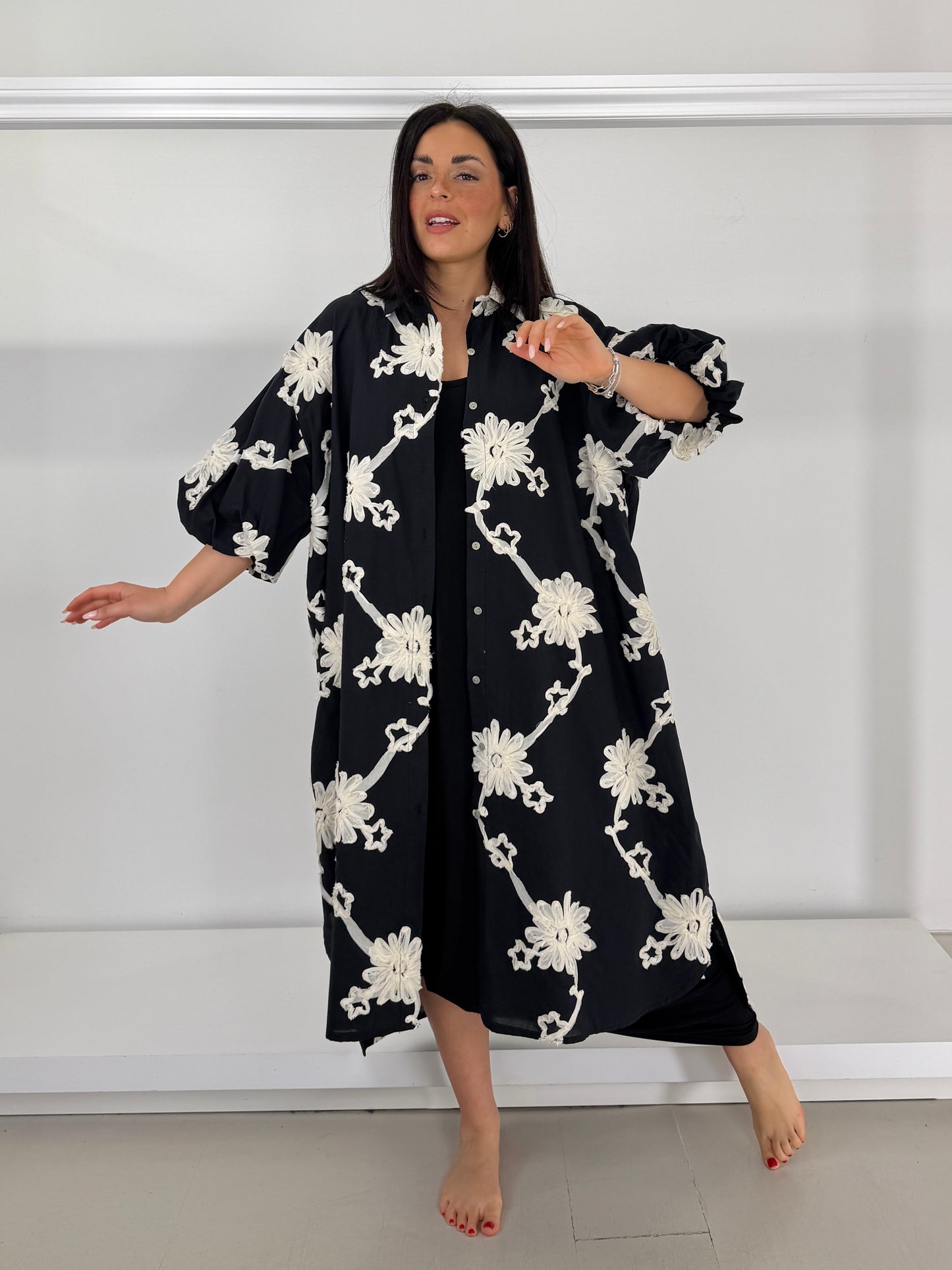 Abito chemisier tessuto lavorato a fiori