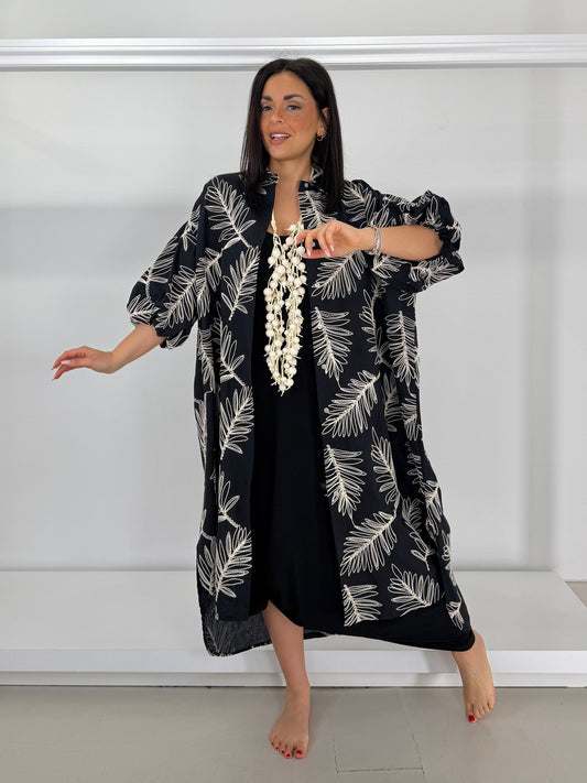 Abito chemisier ricamo foglie