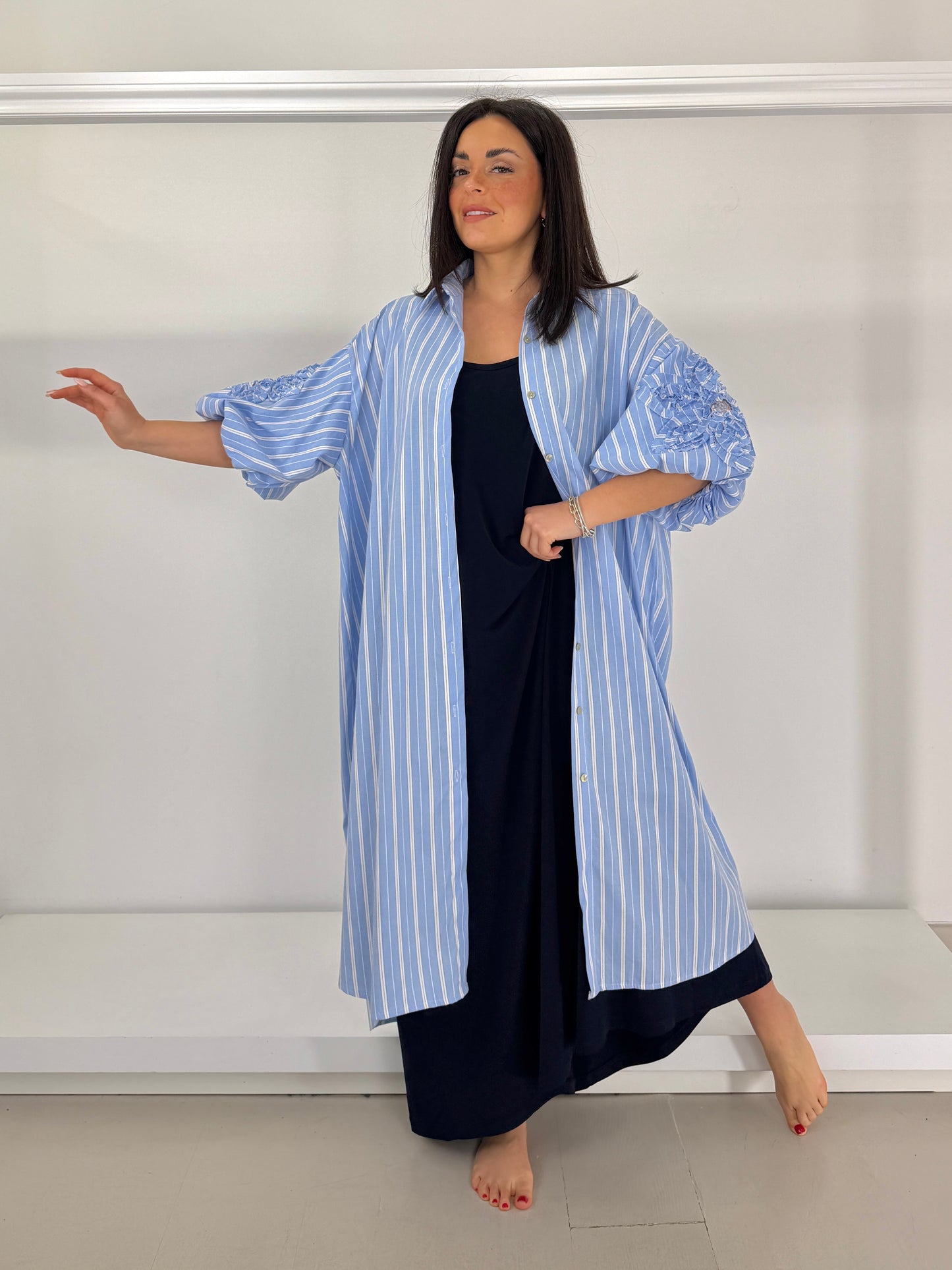 Abito chemisier righe applicazione fiore