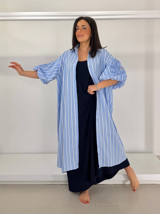 Abito chemisier righe applicazione fiore