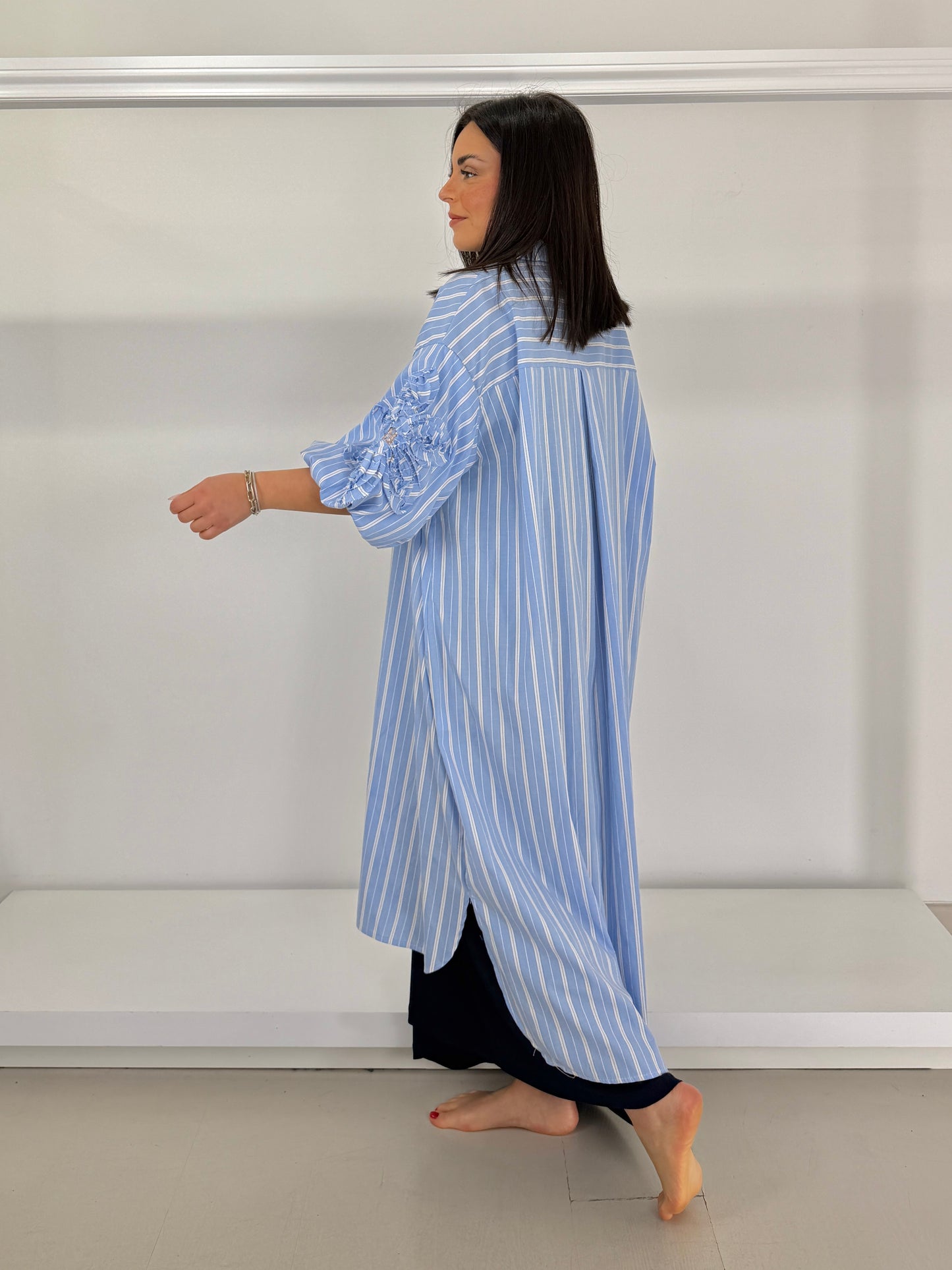 Abito chemisier righe applicazione fiore