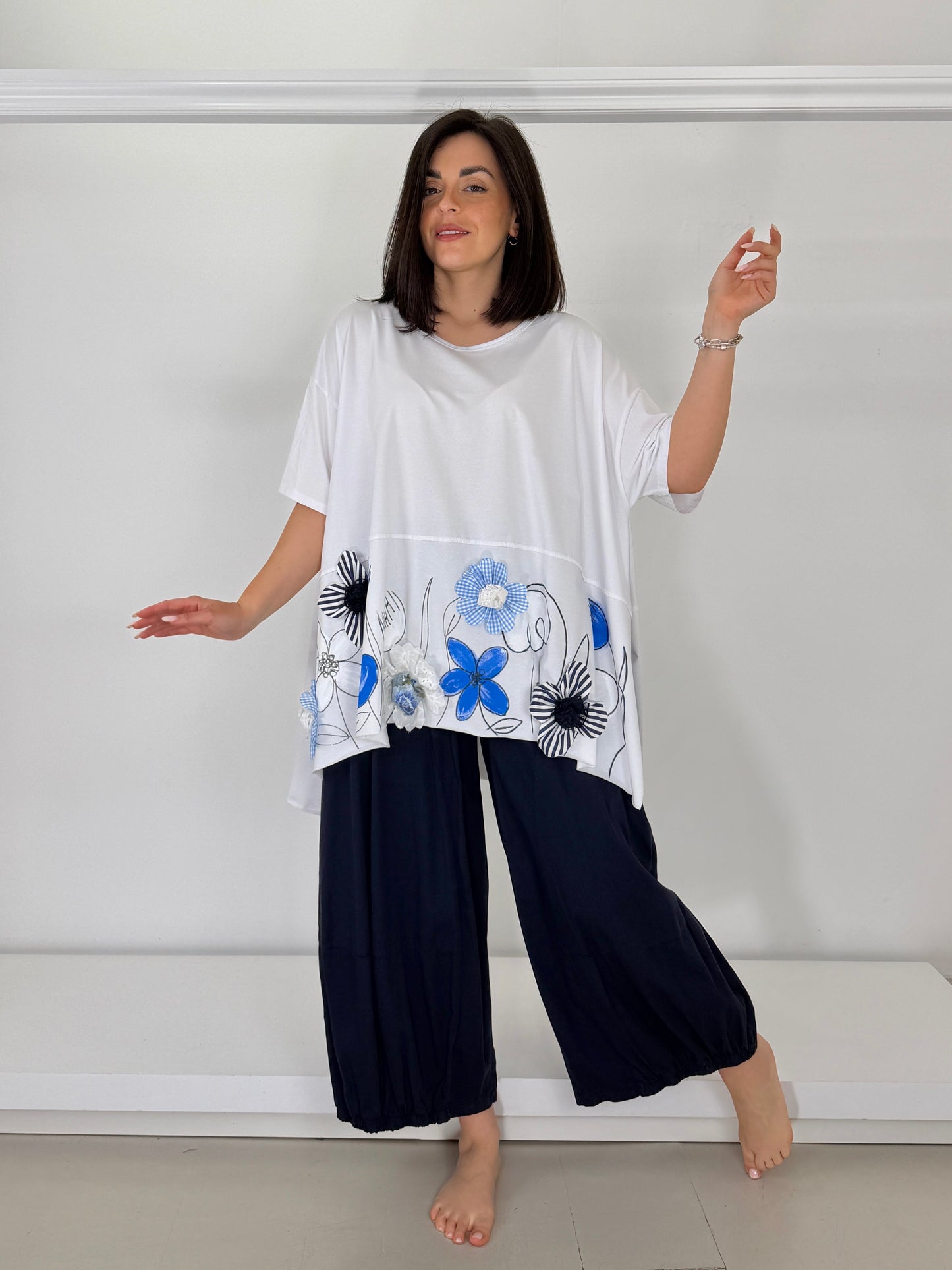 Pantalone cotone leggero fondo arricciato